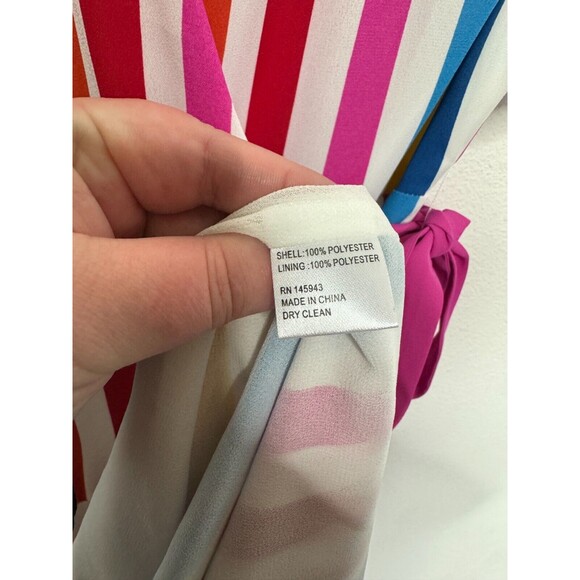 Color Me Courtney Size XS Taira Wrap Dress Rainbow Stripe V-Neck Flutter Sleeve - Picture 9 of 14
